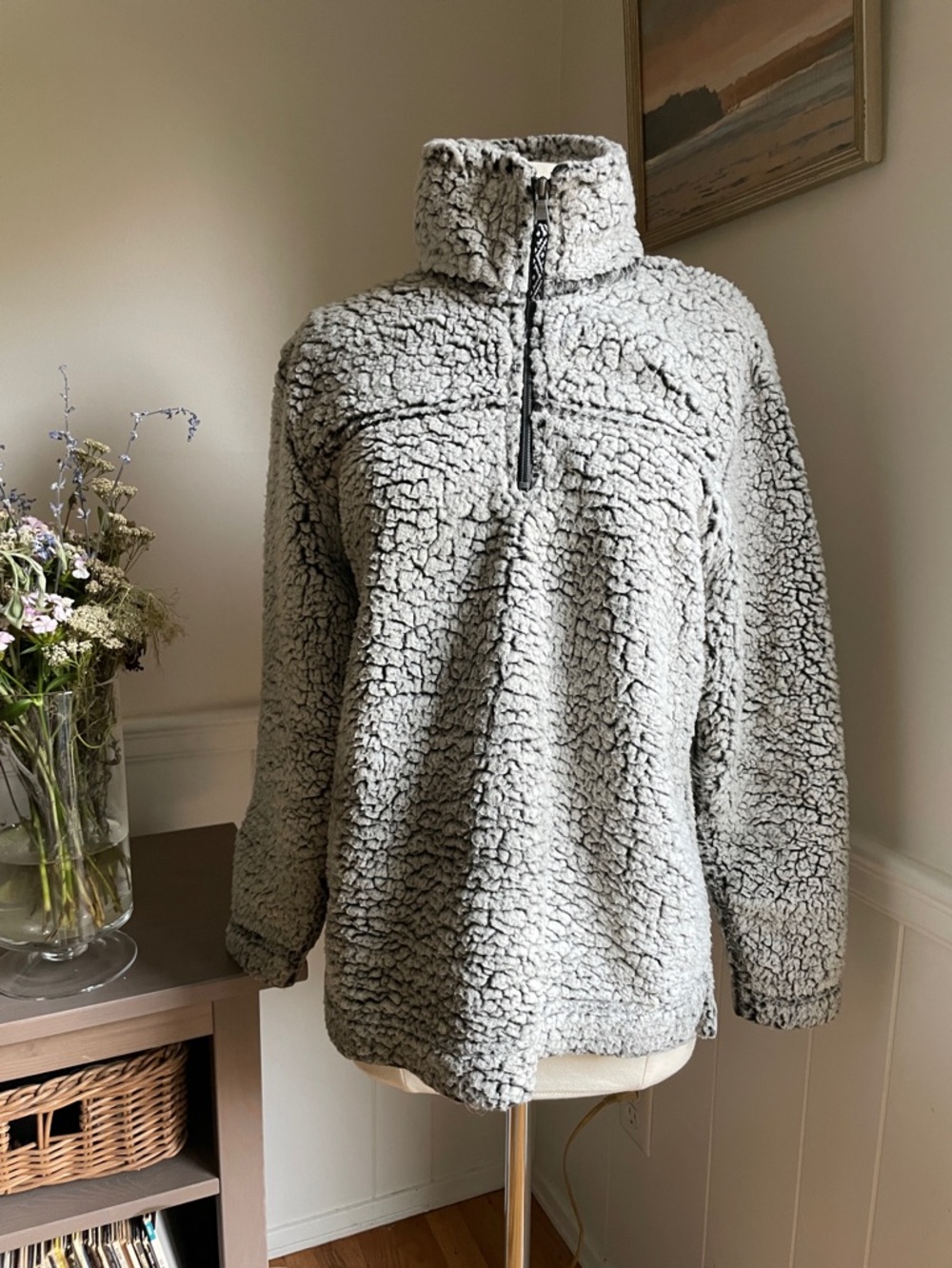 Boxercraft Cozy Sherpa 3/4 Zip Pullover Jacket in Light Gray Like New